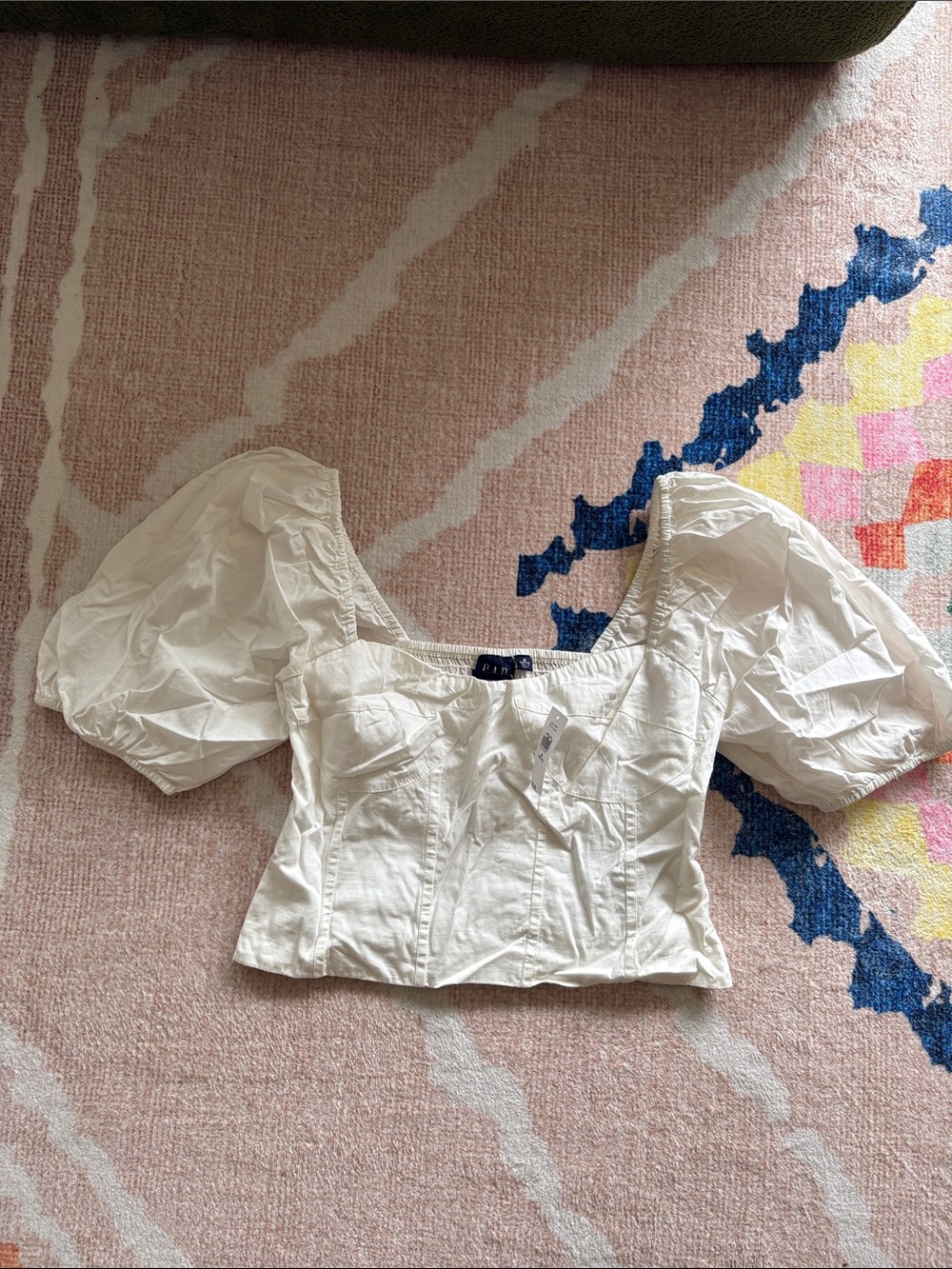 NWT GAP White Puff Sleeve Corset Crop Top Petite Size Medium